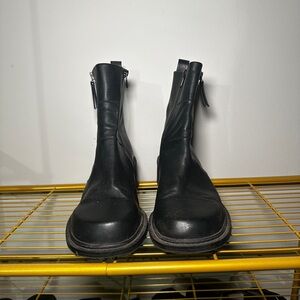 Black Wide Fit Leather Trucker Boots